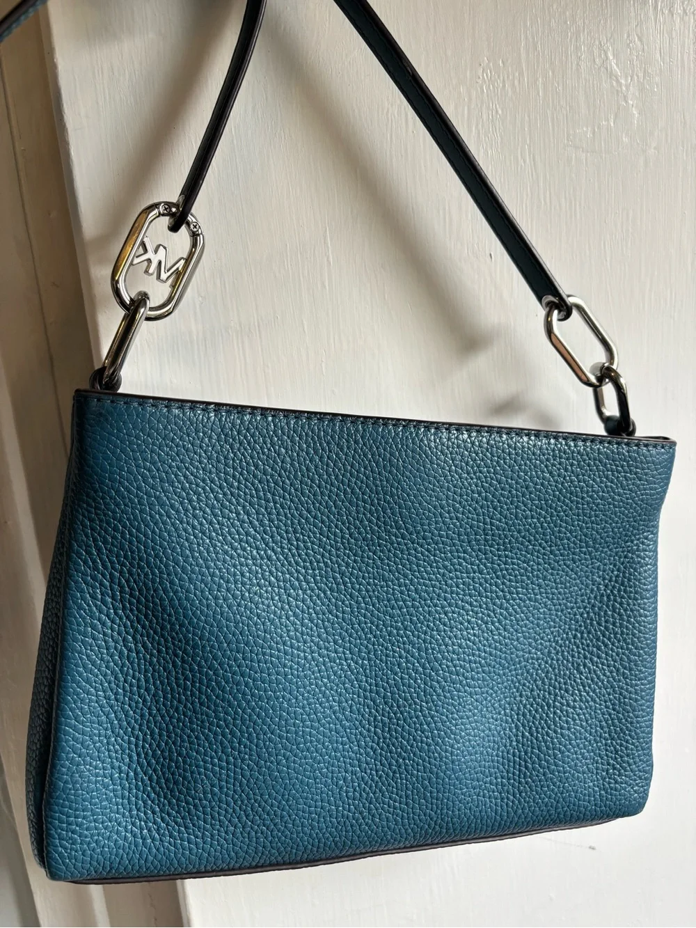 Michael Kors Blue Pebbled Leather Crossbody Bag with Silver Hardware